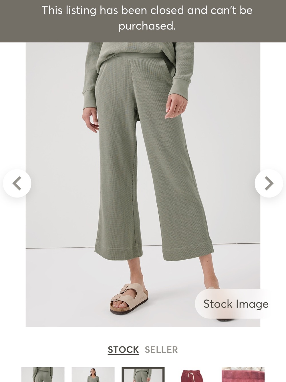 Pact Thermal Waffle Wide Leg Pants Green Size Small - Picture 7 of 9
